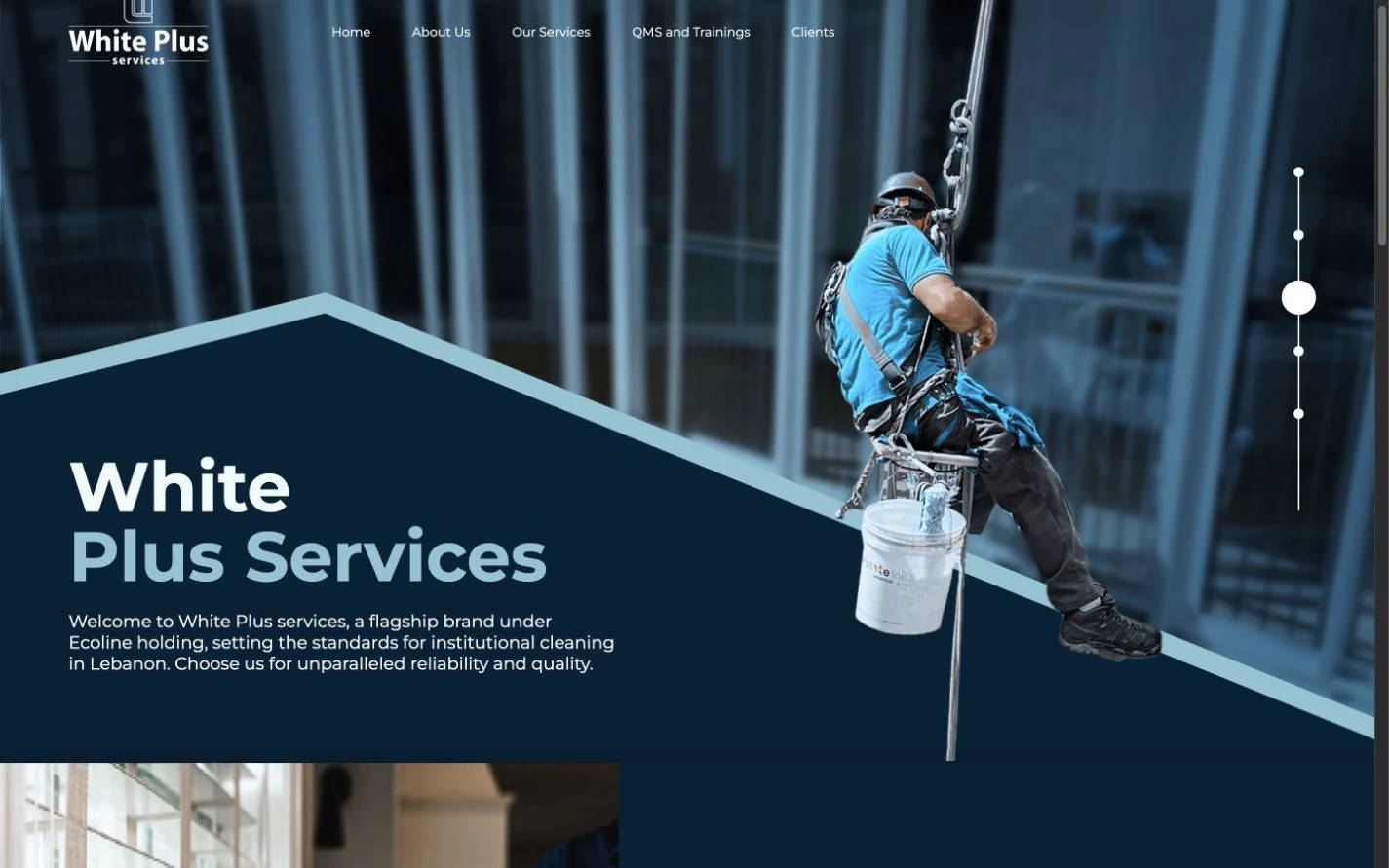 White Plus Services website introducing institutional cleaning services.